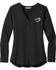 Women's Long Sleeve Button-Front Blouse with Aspyr embroidered logo