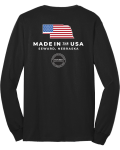 Tall Long Sleeve Core Blend Tee with Made in the USA Flag logo