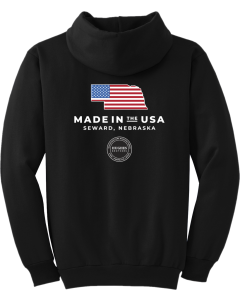 Tall Essential Fleece Pullover Hooded Sweatshirt with Made in the USA Flag logo