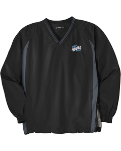 Tipped V-Neck Raglan Wind Shirt with Embroidered Illusion Softball Logo