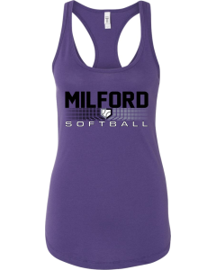 Women's Ideal Racerback Tank with 2026 Milford Rec Softball Logos