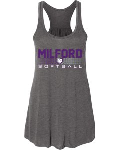 Women's Flowy Racerback Tank with 2026 Milford Rec Softball Logos