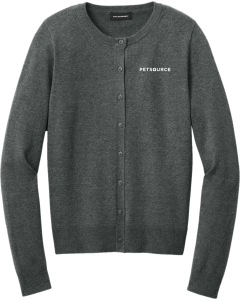 Women's Easy Care Crewneck Cardigan Sweater with Embroidered Petsource Logo