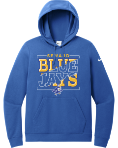 Ladies Club Fleece Sleeve Swoosh Pullover Hoodie with Bluejay Bracket Logo