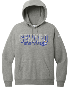 Ladies Club Fleece Sleeve Swoosh Pullover Hoodie with Bluejay Overlap Logo