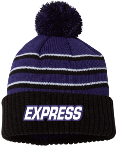 Stripe Pom Cuffed Beanie with Embroidered Express Logo